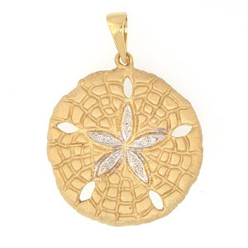 14k Gold Large Sand Dollar Realistc with Diamonds Pendant - 298 D