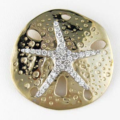 14k Gold Large Sand Dollar with Diamond Pendant - 213 D