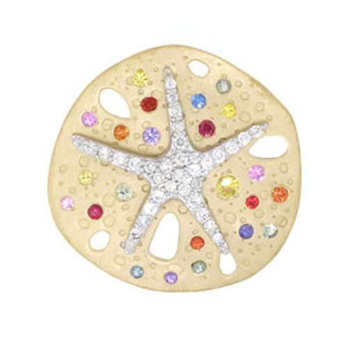 14k Gold Large Sand Dollar with Sapphire & Diamond Pendant - 213 DS