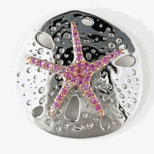 14k Gold Large Sand Dollar Y-Sapphire Pendant - 213 S