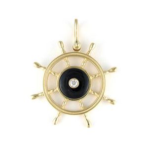 14k Gold Large Ships Wheel Pendant - 343