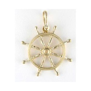 14k Gold Large Ships Wheel Pendant - 349
