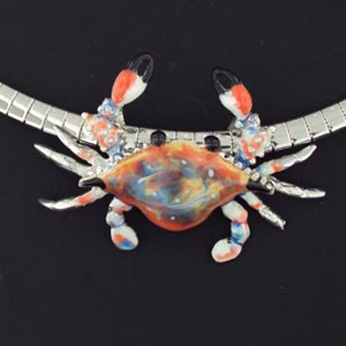 14k Gold Large Slide Crab with Enamel Pendant - 411 E