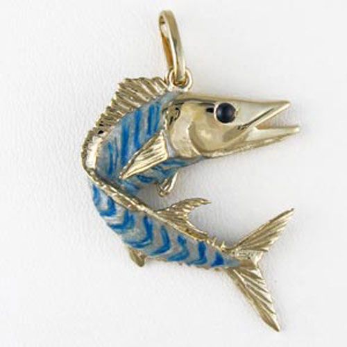 14k Gold Large Solid Kigfish Enamel Pendant - 236 E