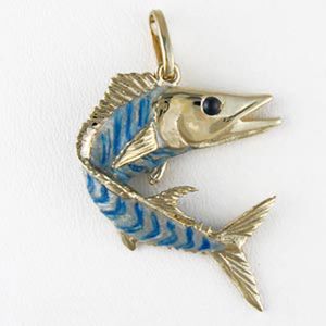 14k Gold Large Solid Kigfish Enamel Pendant - 236 E