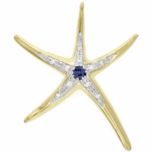 14k Gold Large Spider Starfish with Diamond/Sapphire Pendant - 200 DS