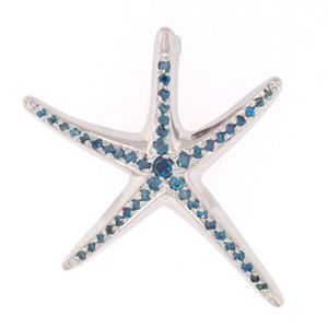 14k Gold Large Starfish with Blue Diamonds Clip Pendant - 200BDC
