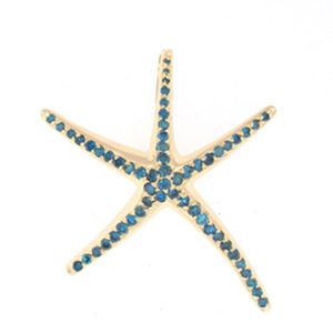14k Gold Large Starfish with Blue Diamonds Pendant - 200 BD