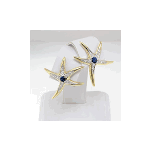 14k Gold Large Starfish with Sapphire/Diamond Earrings - 666 DS