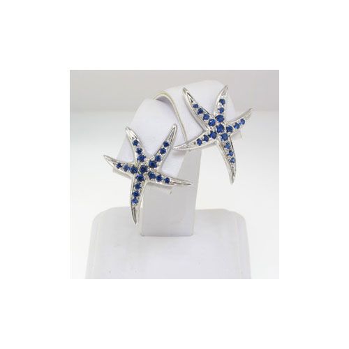 14k Gold Large Starfish with Sapphire Earrings - 666 S