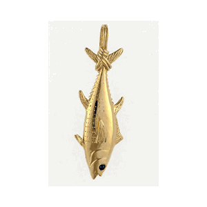 14k Gold Large Tuna Hollow Pendant - 178 H