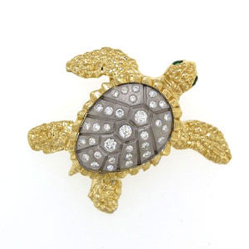 14k Gold Large Turtle Diamond Pendant - 382 D