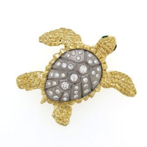 14k Gold Large Turtle Diamond Pendant - 382 D
