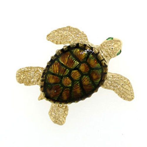 14k Gold Large Turtle Enamel Pendant - 382 E