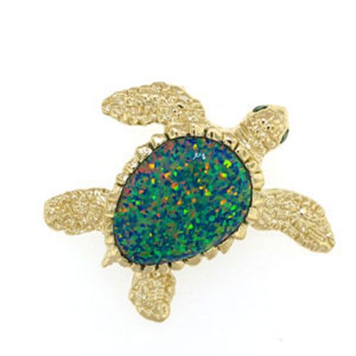 14k Gold Large Turtle Opal Pendant - 382 O