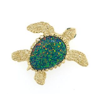 14k Gold Large Turtle Opal Pendant - 382 O