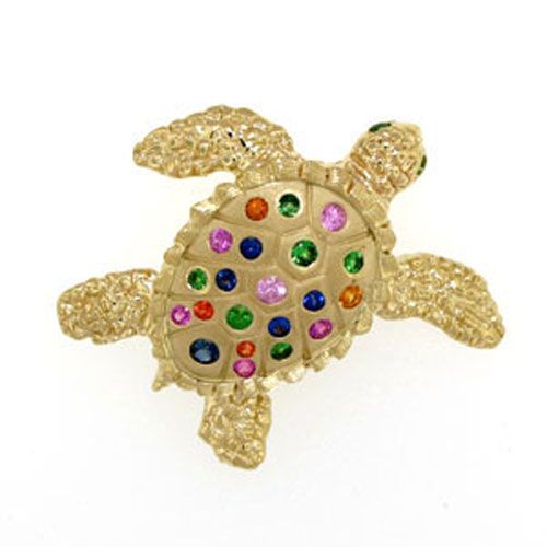 14k Gold Large Turtle Sapphire Pendant - 382 S