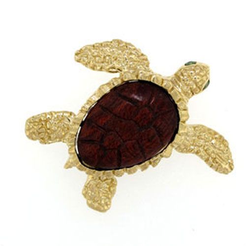 14k Gold Large Turtle Wood Pendant - 382 W