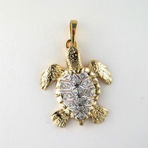 14k Gold Loggerhead Turtle Diamond Pendant - 142 D