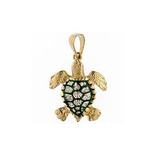 14k Gold Loggerhead with Diamond & Enamel Pendant - 142 DE