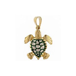 14k Gold Loggerhead with Diamond & Enamel Pendant - 142 DE