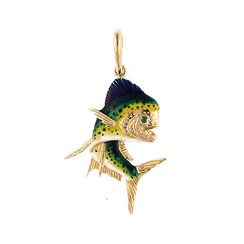 14k Gold Mahi Enamel Pendant - 175 E