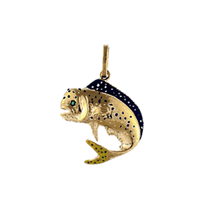 14k Gold Mahi Hollow Enamel Pendant - 136 E