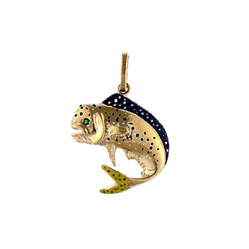 14k Gold Mahi Hollow Enamel Pendant - 136 E
