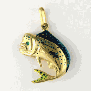 14k Gold Mahi Solid Enamel Pendant - 104 E
