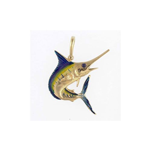 14k Gold Marlin Enamel Pendant - 109 E