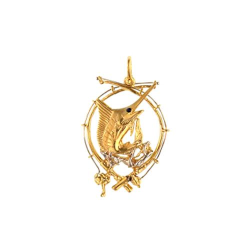 14k Gold Marlin On Rods Pendant - 106 M