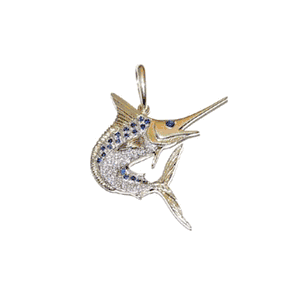 14k Gold Marlin Sapphire/Diamond Pendant - 109 DS