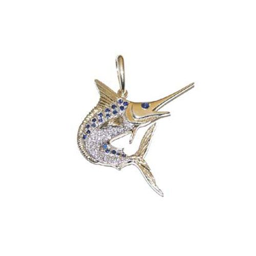 14k Gold Marlin Sapphire/Diamond Pendant - 109 DS