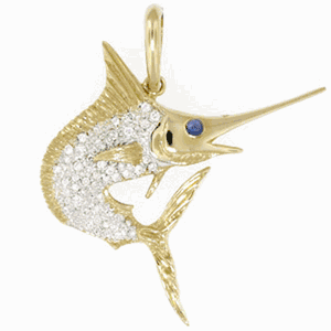 14k Gold Marlin with Diamonds Pendant - 109 D