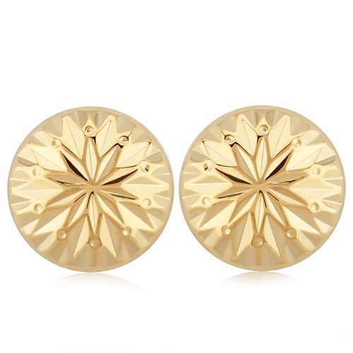 14K Gold Medium Round Fancy Cut Butt Earrings