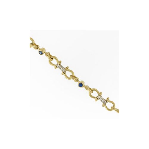 14k Gold Medium Shackle Pulley with Sapphire 7 1/2 Inch Bracelet - 535