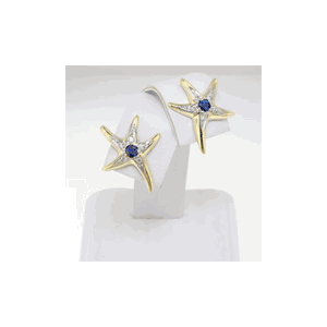 14k Gold Medium Starfish with Sapphire/Diamond Earrings - 637 DS