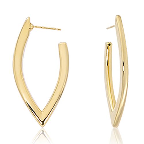 14K Gold Medium "V" Shape Hoop with Post Earrings