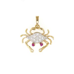 14k Gold Medium Blue Crab Diamond Pendant - 210 D