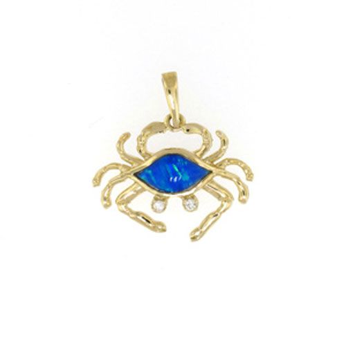 14k Gold Medium Blue Crab Opal Pendant - 210 O
