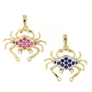 14k Gold Medium Blue Crab with Sapphires Pendant - 210 S
