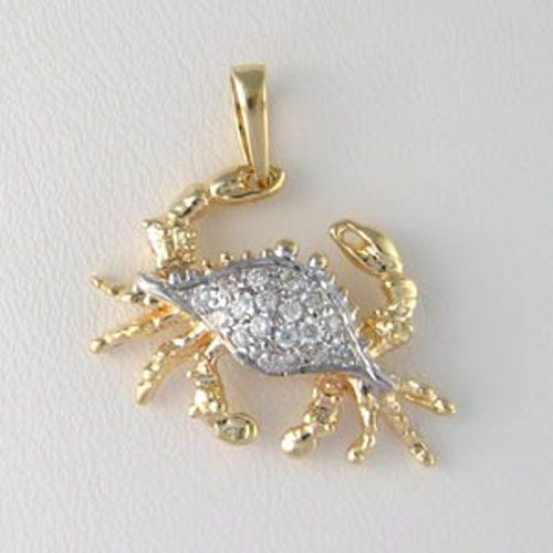 14k Gold Medium Claw Up Crab Pendant - 386 D