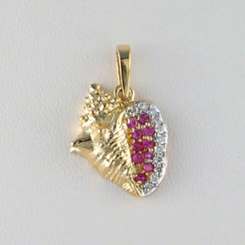14k Gold Medium Conch Hollow Diamond & Sapphire Pendant - 376 HDS
