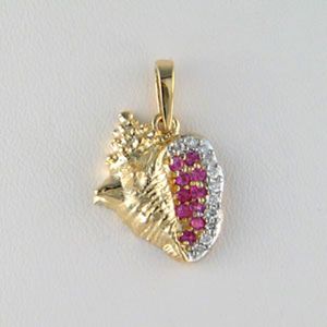 14k Gold Medium Conch Hollow Diamond & Sapphire Pendant - 376 HDS
