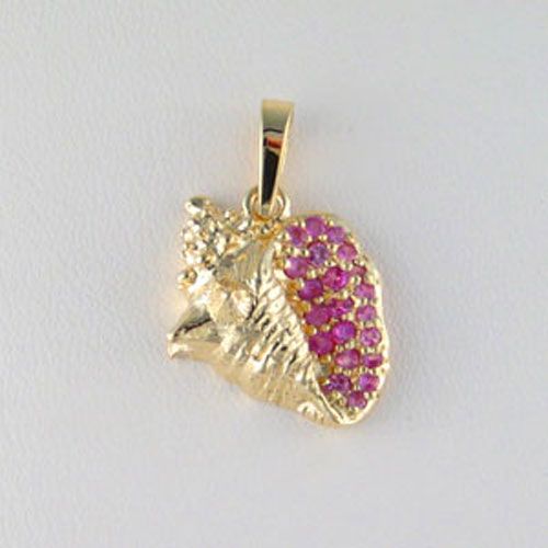 14k Gold Medium Conch Hollow Sapphire Pendant - 376 HS