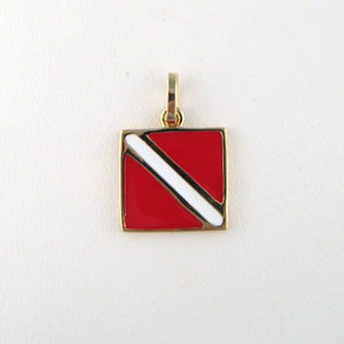 14k Gold Medium Dive Flag Enamel Pendant - 366 E
