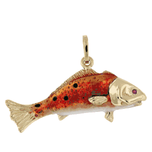 14k Gold Medium Enamel Redfish Pendant - 162 E