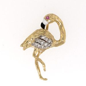 14k Gold Medium Flamingo with Diamond Wing Pendant - 286 Dw