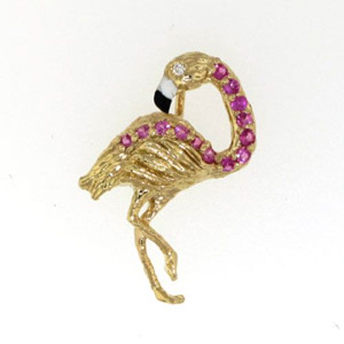 14k Gold Medium Flamingo with Sapphire Neck Pendant - 286 Sn