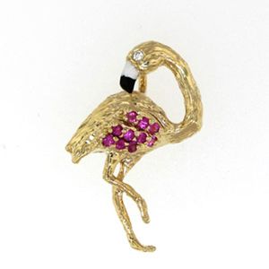 14k Gold Medium Flamingo with Sapphire Wings Pendant - 286 Sw